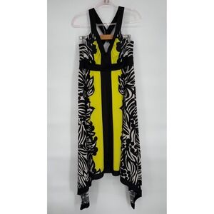 Inc International Concepts Women's Sz L Asymmetrical Hem Black Yellow Maxi Dress